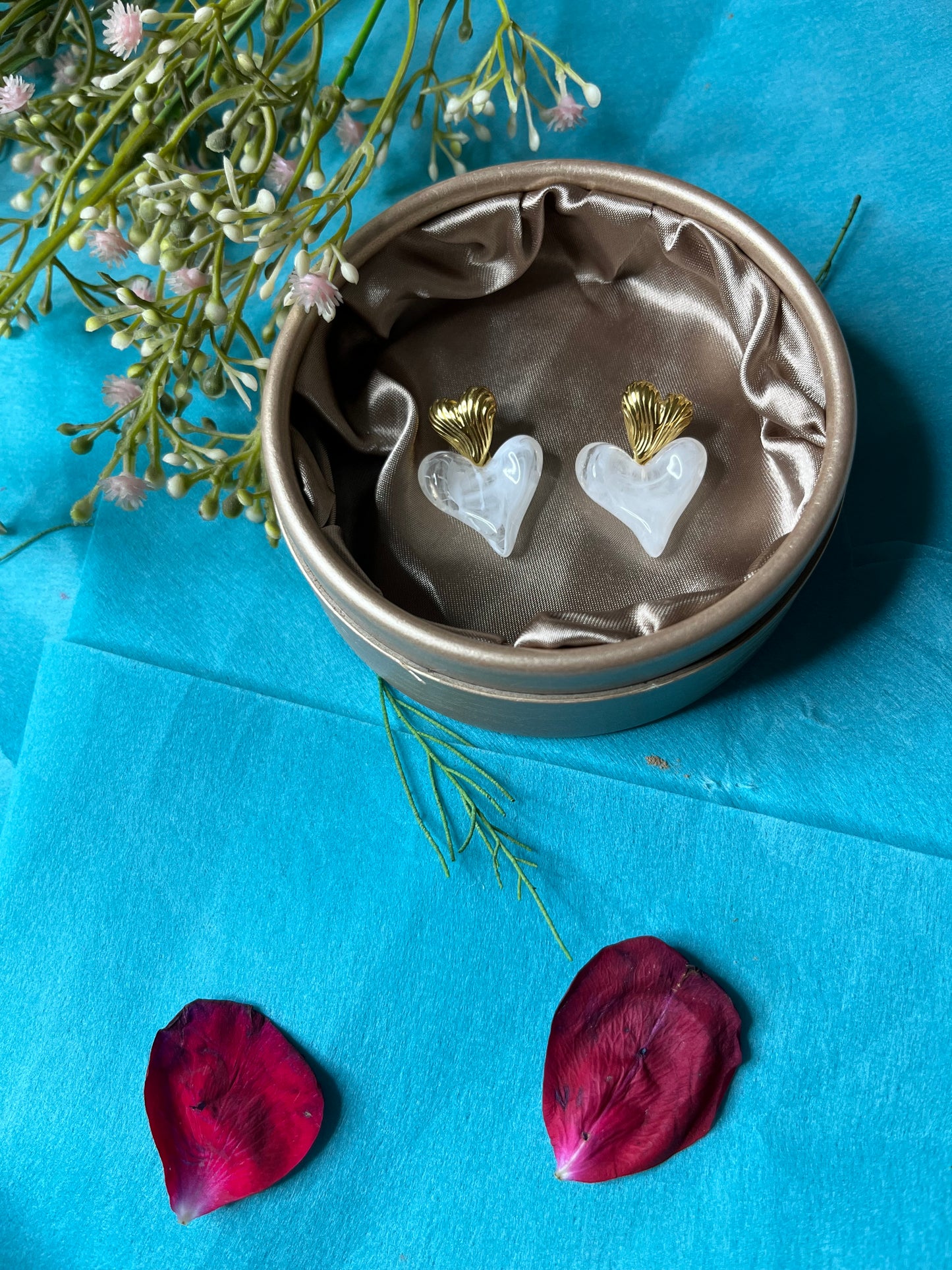 White Heart Drop Earrings