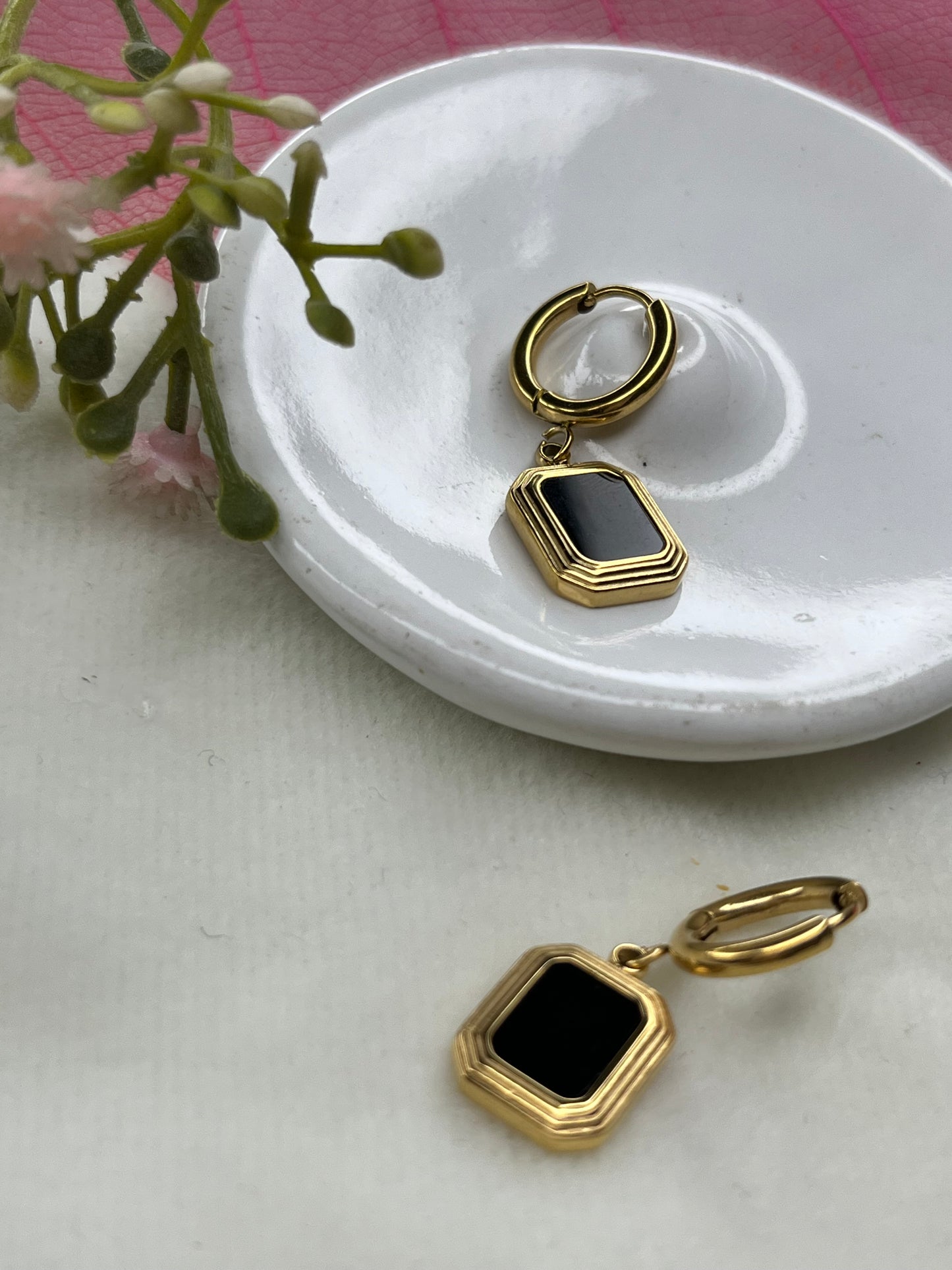 Anti Tarnish 18k Gold Black and Gold Hoop Earrings