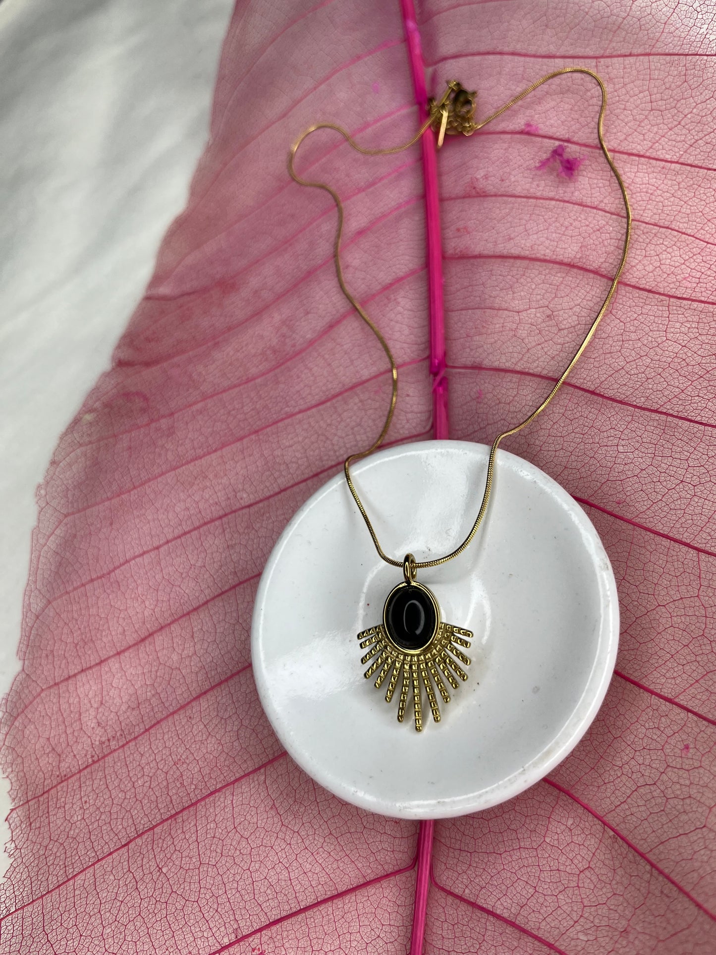 Sun Ray Black Stone Necklace