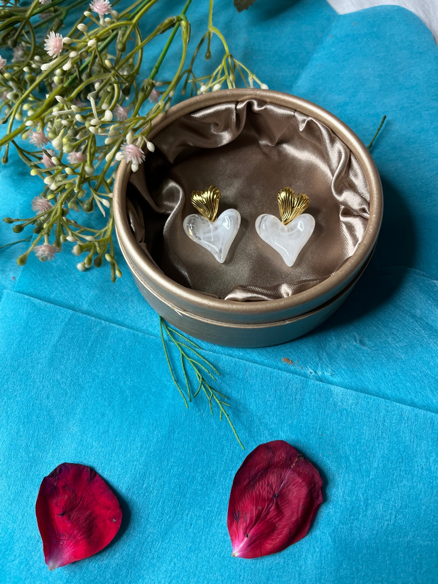 White Heart Drop Earrings