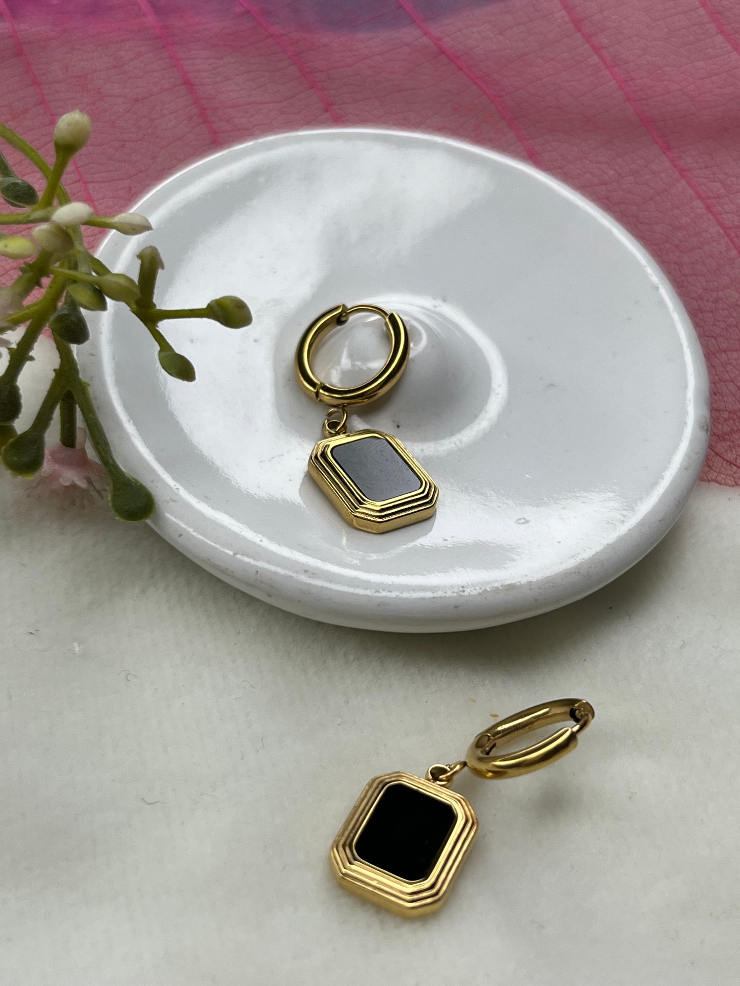 Anti Tarnish 18k Gold Black and Gold Hoop Earrings