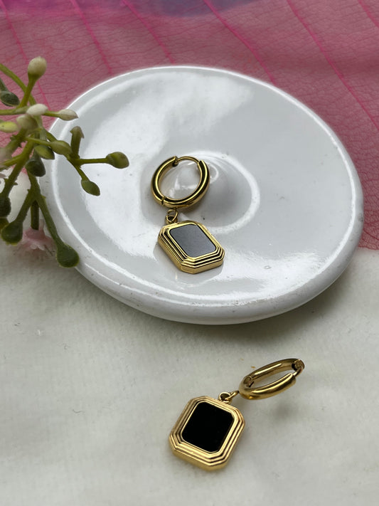Anti Tarnish 18k Gold Black and Gold Hoop Earrings