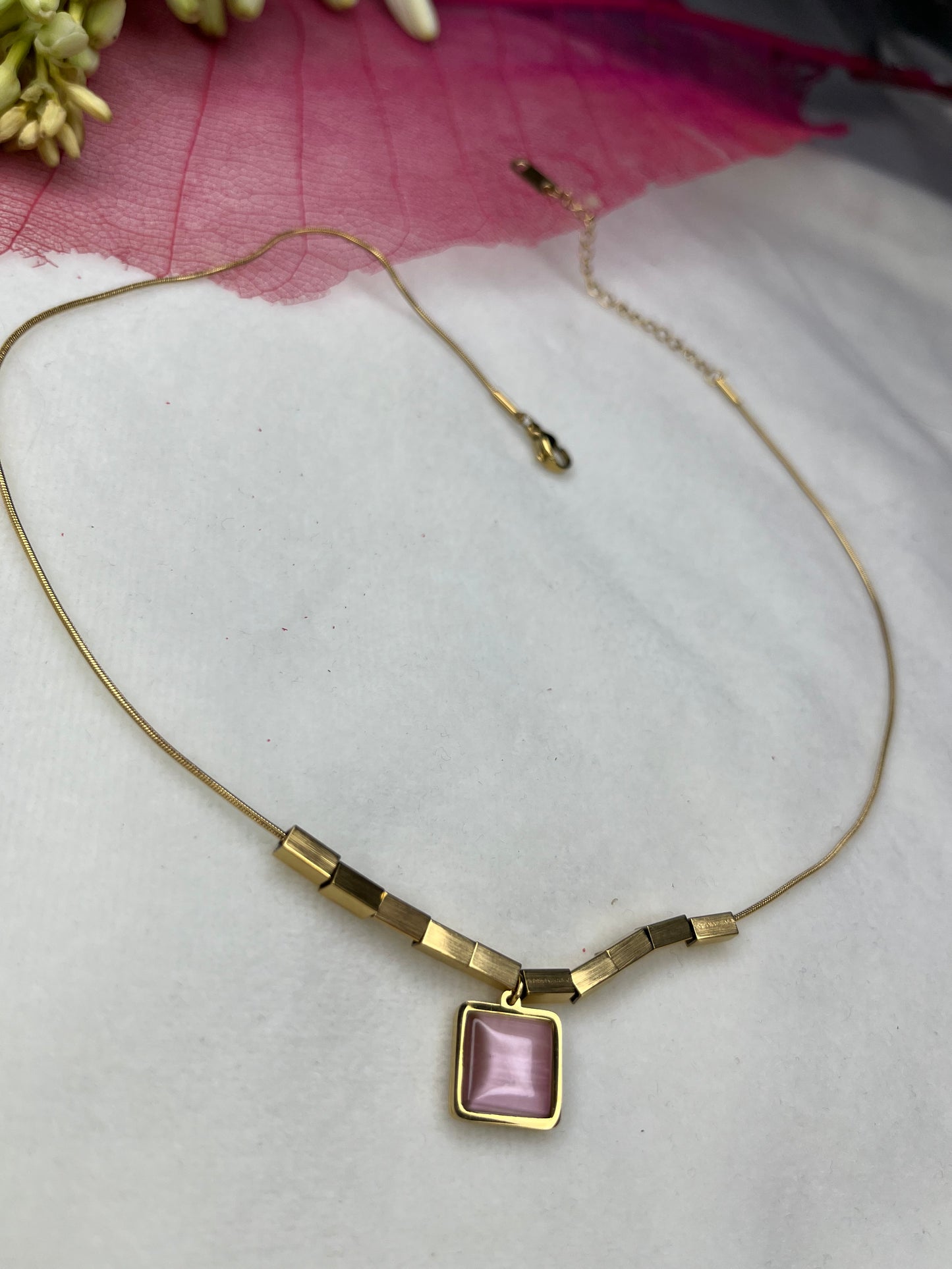 Pink Emerald Rose Pendant Gold Necklace