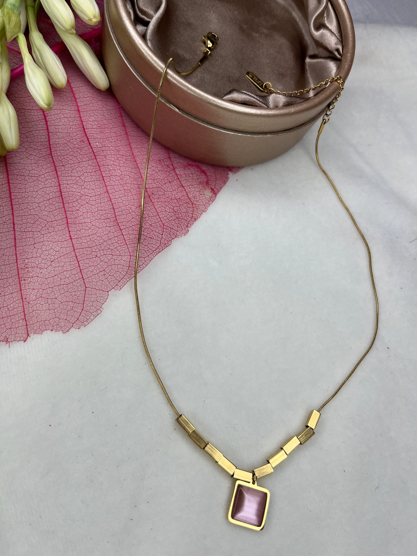 Pink Emerald Rose Pendant Gold Necklace