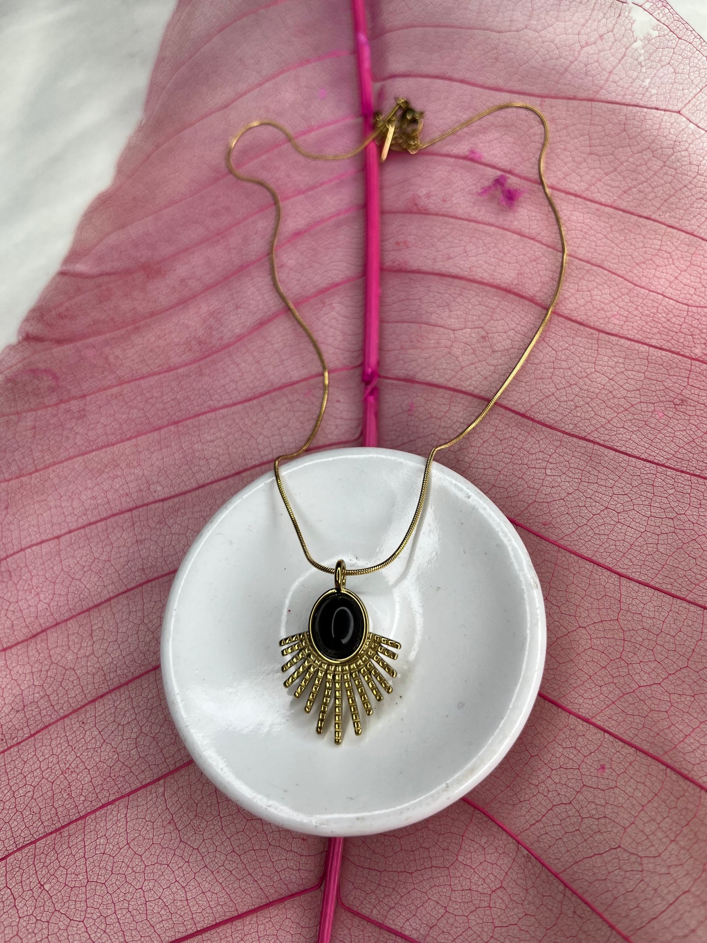 Sun Ray Black Stone Necklace