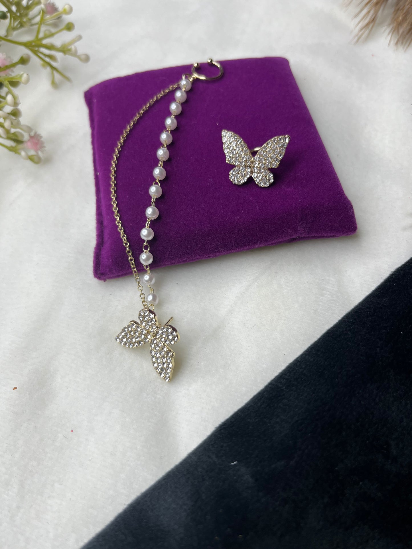 Single Chain Butterfly Cuff Earrings