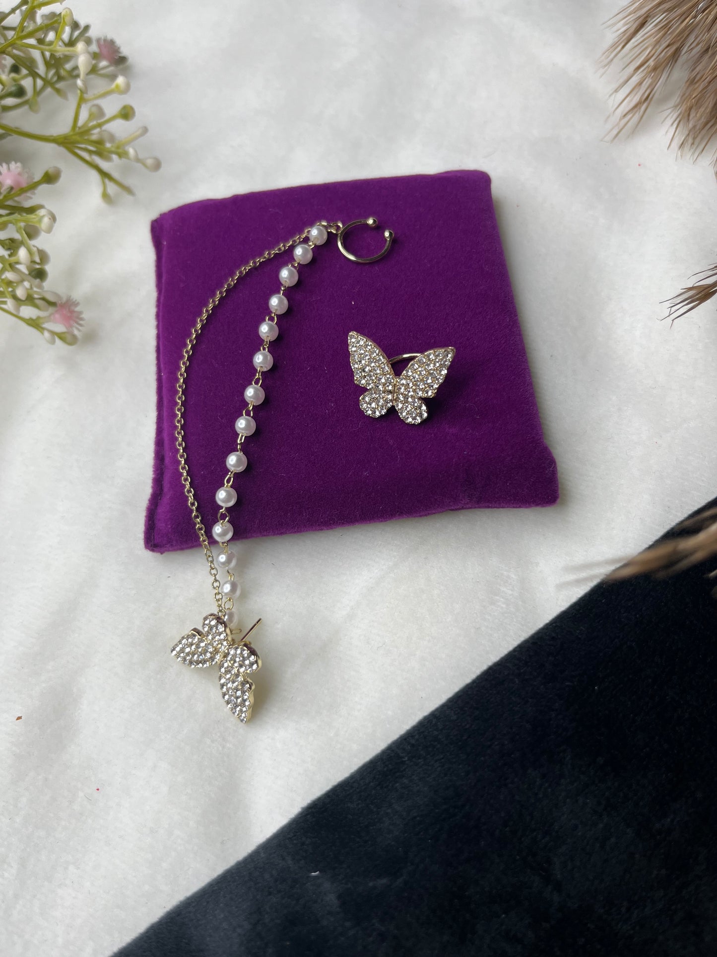 Single Chain Butterfly Cuff Earrings