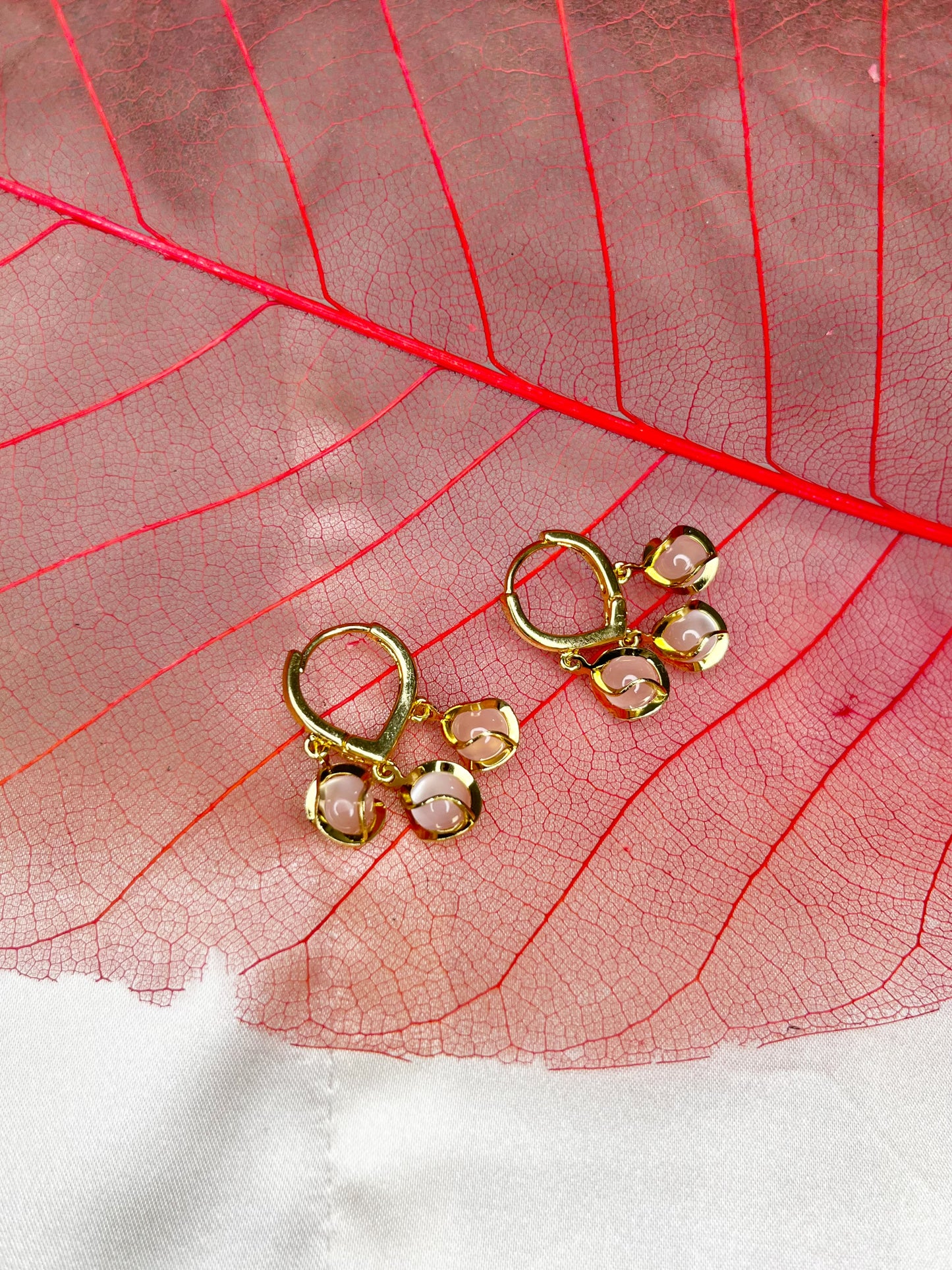 Pink Pearl Drop Floral Earrings
