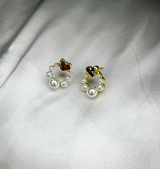 Gold Plated Circular Pearl Earrings