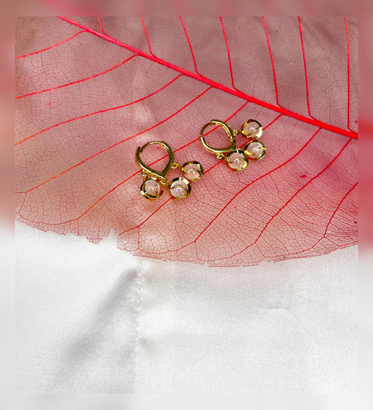 Pink Pearl Drop Floral Earrings
